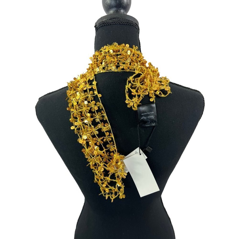 Charlie Paige Women's Gold Sequin Scarf - Picture 3 of 6